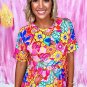 Rose Floral Print Short Sleeve Pleated Babydoll Top
