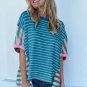 Blue Stripe Colorblock Patchwork Baggy T Shirt