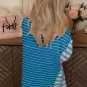 Blue Stripe Colorblock Patchwork Baggy T Shirt