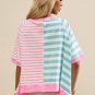 Pink Stripe Contrast Patchwork Oversized T Shirt