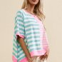 Pink Stripe Contrast Patchwork Oversized T Shirt