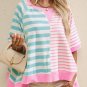 Pink Stripe Contrast Patchwork Oversized T Shirt