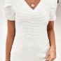 White V Neck Petal Sleeve Waffle Knit T Shirt