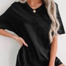 Black Solid Color Round Neck Basic Tunic T Shirt