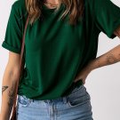 Green Solid Color Crew Neck Tee