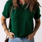 Green Solid Color Crew Neck Tee