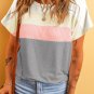 Gray Ribbed Color Block Patchwork T Shirt