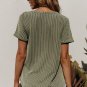 Laurel Green Twist Short Sleeve Corded V Neck Top