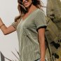 Laurel Green Twist Short Sleeve Corded V Neck Top