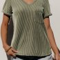 Laurel Green Twist Short Sleeve Corded V Neck Top