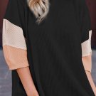 Carbon Grey Color Block Ribbed Knit Quarter Sleeve Top