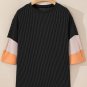 Carbon Grey Color Block Ribbed Knit Quarter Sleeve Top