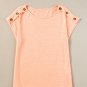 Apricot Pink Button Detail Batwing Sleeve Casual Tee