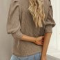Simply Taupe Vintage Textured Puff Sleeve Mock Neck Top