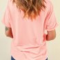 Pink Casual Plain Crew Neck Tee