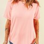 Pink Casual Plain Crew Neck Tee