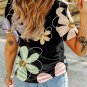 Black Summer Flower Print Casual Round Neck T Shirt