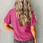 Bright Pink Crinkled V Neck Wide Sleeve T Shirt