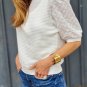 White Broderie Anglaise Puff Sleeve Waffle Knit Tee