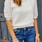 White Broderie Anglaise Puff Sleeve Waffle Knit Tee