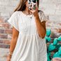 White Hollow Knit Splicing Keyhole Back Tunic Top