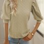 Apricot Vintage Textured Puff Sleeve Mock Neck Top