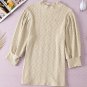 Apricot Vintage Textured Puff Sleeve Mock Neck Top