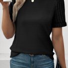 Black Ribbed Splicing Sleeve Round Neck T Shirt