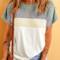 Moonlight Jade Ribbed Color Block Patchwork T Shirt