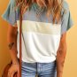 Moonlight Jade Ribbed Color Block Patchwork T Shirt