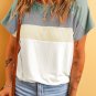 Moonlight Jade Ribbed Color Block Patchwork T Shirt