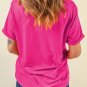 Rose Red Casual Plain Crew Neck Tee