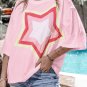 Light Pink Colorblock Star Patched Half Sleeve Oversized Tee