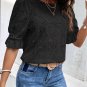 Black Flower Eyelet Jacquard Keyhole Flounce Sleeve Top