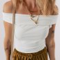 White Folded Off Shoulder Slim Top