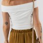 White Folded Off Shoulder Slim Top