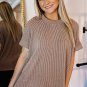 Smoke Gray Corded Textured Crew Neck T Shirt