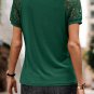 Blackish Green Seamed Detail Contrast Lace Raglan Sleeve Tee