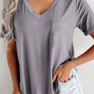 Medium Grey V Neck Pocketed Rounded Hem Tee