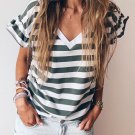 Sea Green Striped V Neck Ruffle Sleeve Top