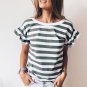 Sea Green Striped V Neck Ruffle Sleeve Top