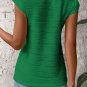 Dark Green Wavy Textured Mock Neck Cap Sleeve Top