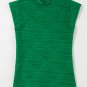 Dark Green Wavy Textured Mock Neck Cap Sleeve Top