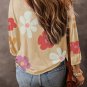Apricot Cute Flower Print Bracelet Sleeve Top