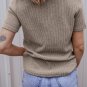 Pale Khaki Ribbed Buttoned Strappy V Neck Tee