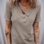Pale Khaki Ribbed Buttoned Strappy V Neck Tee