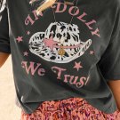 Gray WE TRUST IN DOLLY Western Fashion Graphic Tee