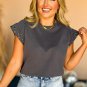Dark Grey Studded Short Sleeve Top