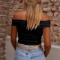 Black Folded Off Shoulder Slim Top