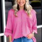Bright Pink Oversized Mineral Wash Textured Bracelet Sleeve Top